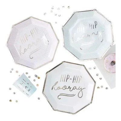 Papperstallrikar Hip Hip Hooray Pastell Oktagon - 8-pack