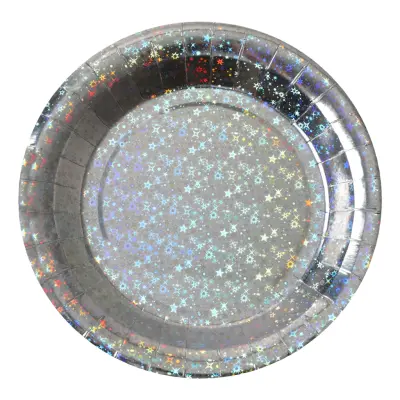 Papperstallrikar Holografisk Silver - 10-pack