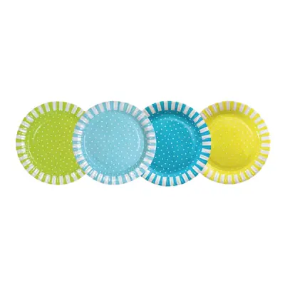 Papperstallrikar Kalas Blå/Grön/Gul - 8-pack