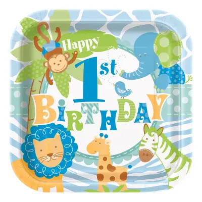 Papperstallrikar Kvadrat 1-årskalas Blå - 8-pack