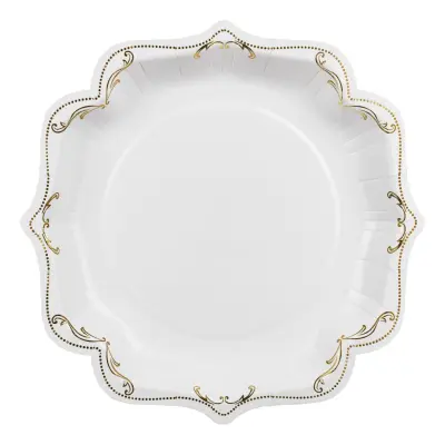 Papperstallrikar Ornament Guld/Vit - 6-pack