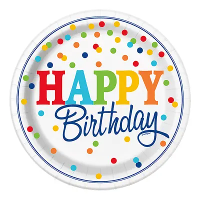 Papperstallrikar Polka Dot Happy Birthday - 8-pack
