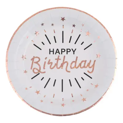 Papperstallrikar Sparkling Happy Birthday Vit/Roséguld - 10-pack