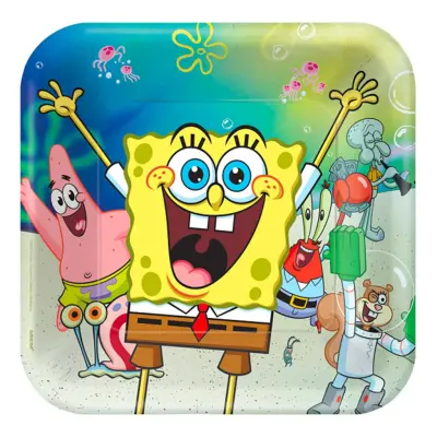 Papperstallrikar SvampBob Fyrkant - 8-pack