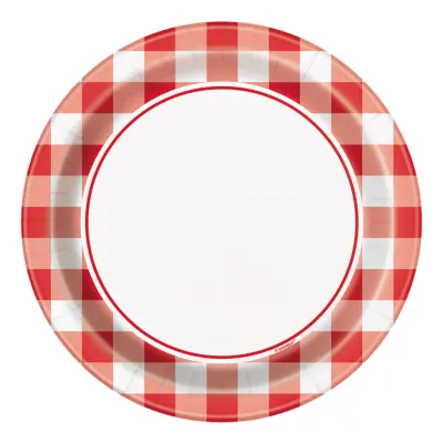 Papperstallrikar Vit/Röd Rutig - 8-pack
