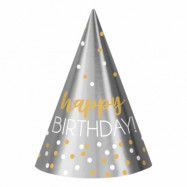 Partyhattar Happy Birthday Silver/Guld - 12-pack