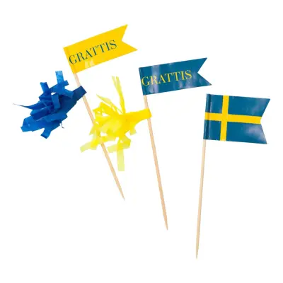 Partypicks Grattis Svenska Flaggan - 24-pack