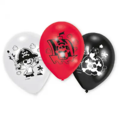 Pirat Ballonger Vit, Röd&Svart 6-pack
