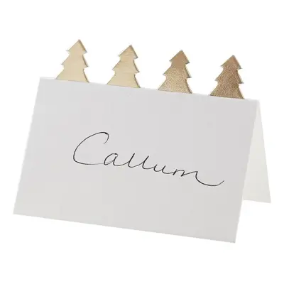 Placeringskort med Julgranar Vit/Guld - 10-pack