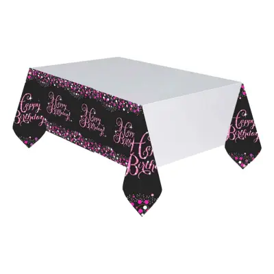 Plastduk Happy Birthday Svart/Rosa Glitter