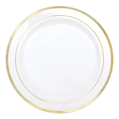 Återanvändbara Plasttallrikar Guldkant - 10-pack