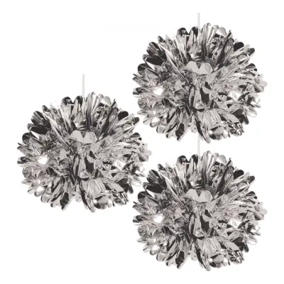 Pom Pom Silvermetallic Hängande Dekoration - 3-pack