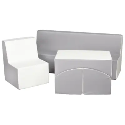 PQP Möbelset Till Barn - Läder - Stol,Soffa + Bord - Vit/Grå