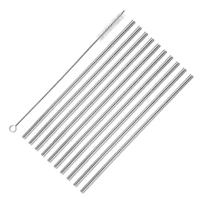 Raka Sugrör i Rostfritt med Borste - 10-pack