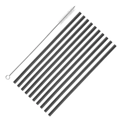 Raka Sugrör Svart i Rostfritt med Borste - 10-pack