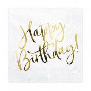 Servett Happy Birthday Vit & Guld 20-pack
