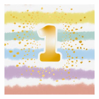 Servetter 1-årskalas Regnbåge - 16-pack