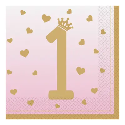 Servetter 1-årskalas Rosa Ombre - 16-pack