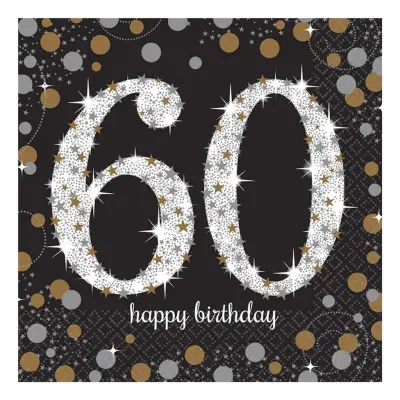 Servetter 60 Silver/Guld Glitter - 16-pack