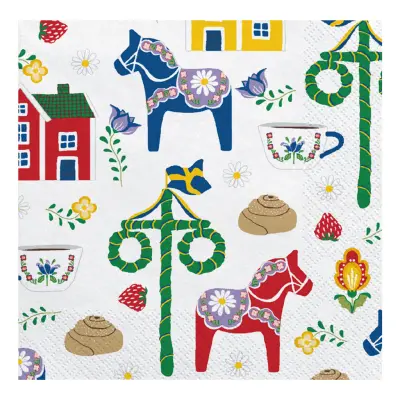 Servetter Dalahäst Midsommar - 20-pack