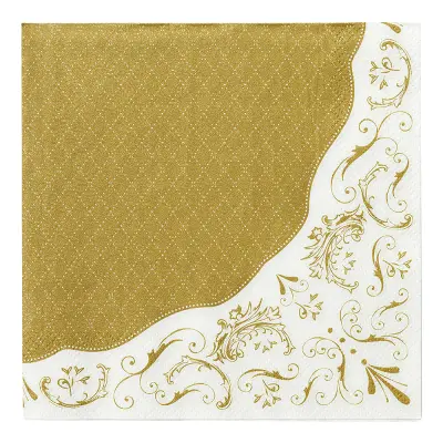 Servetter Damask Guld/Vit - 20-pack