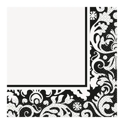 Servetter Damask Svart/Vita - 16-pack