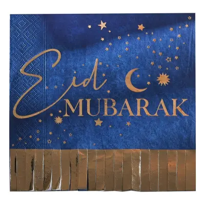 Servetter Eid Mubarak Blå/Guld - 16-pack