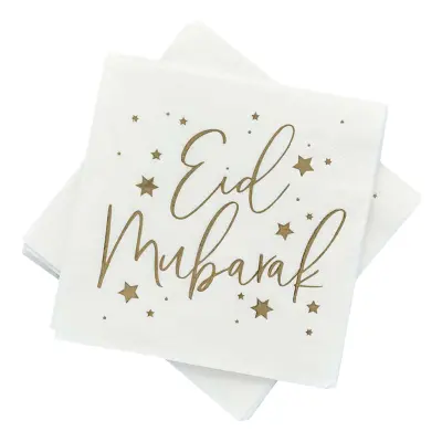 Servetter Eid Mubarak Vit/Guld - 16-pack