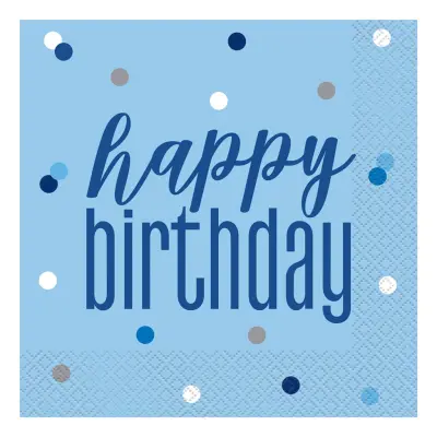 Servetter Happy Birthday Blå Prickig - 16-pack