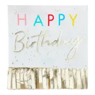 Servetter Happy Birthday med Guldfransar - 16-pack