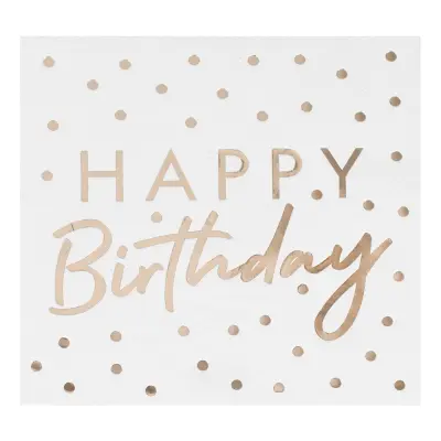 Servetter Happy Birthday Prickiga Guld/Vit