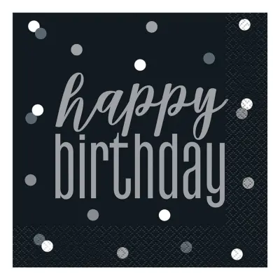 Servetter Happy Birthday Svart Prickig - 16-pack