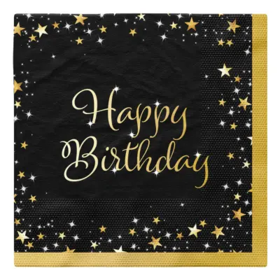 Servetter Happy Birthday Svart/Guld - 16-pack