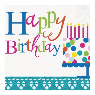 Servetter Happy Birthday Turkos - 16-pack