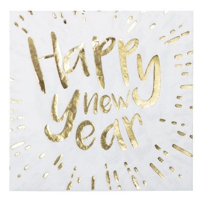 Servetter Happy New Year Guldmetallic - 12-pack