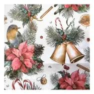 Servetter Julbjällror&Fågel - 20-pack