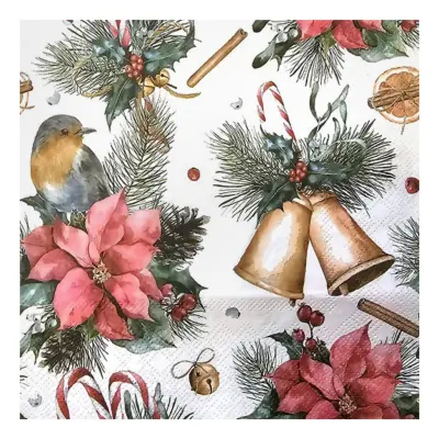 Servetter Julbjällror&Fågel - 20-pack