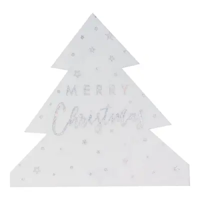 Servetter Julgran Merry Christmas Vit/Silver - 16-pack