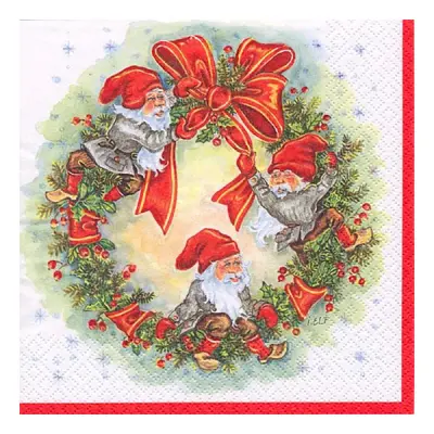 Servetter Julkrans med Tomtar - 20-pack