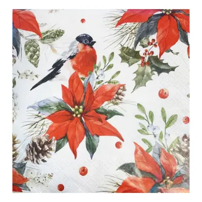 Servetter Julstjärna&Domherre - 20-pack