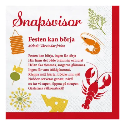 Servetter Kräftskiva Snapsvisor - 20-pack