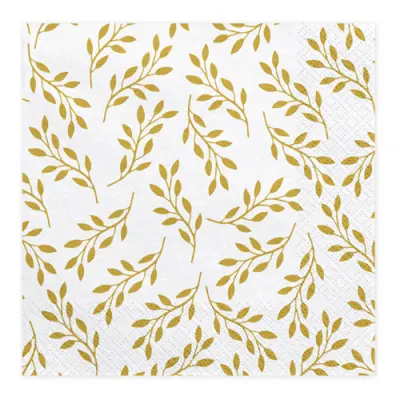 Servetter Löv Vit/Guld - 20-pack