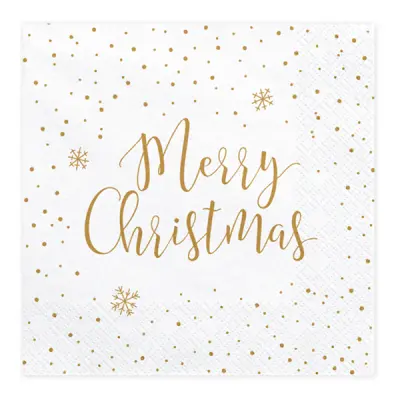 Servetter Merry Christmas Guld/Vit - 20-pack
