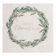 Servetter Merry Christmas med Krans - 16-pack
