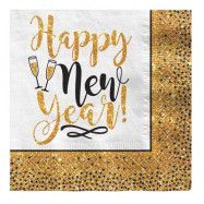 Servetter New Year Guld Glitter - 36-pack