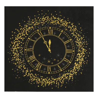 Servetter Nyårsklocka Svart/Guld - 20-pack