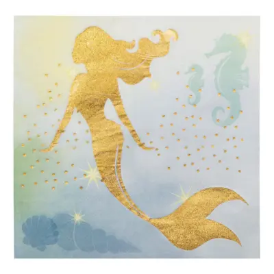 Servetter Sjöjungfru Guld Glitter - 20-pack