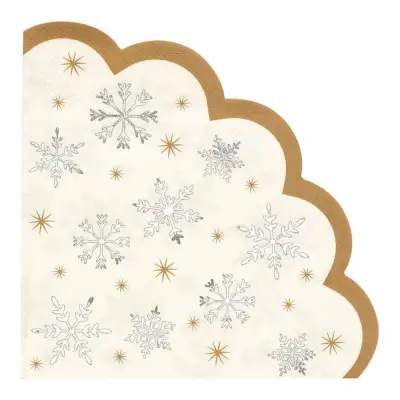 Servetter Snöflingor Guld/Vit - 16-pack