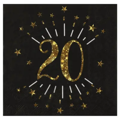 Servetter Svart&Guld 20 år, 10-pack