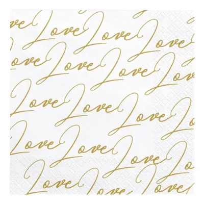Servetter Love Vit/Guld - 20-pack